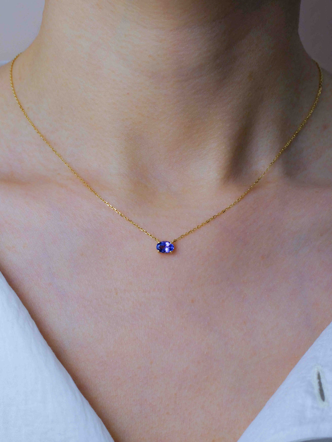 Oval Shape Tanzanite Necklace, 18k solid gold