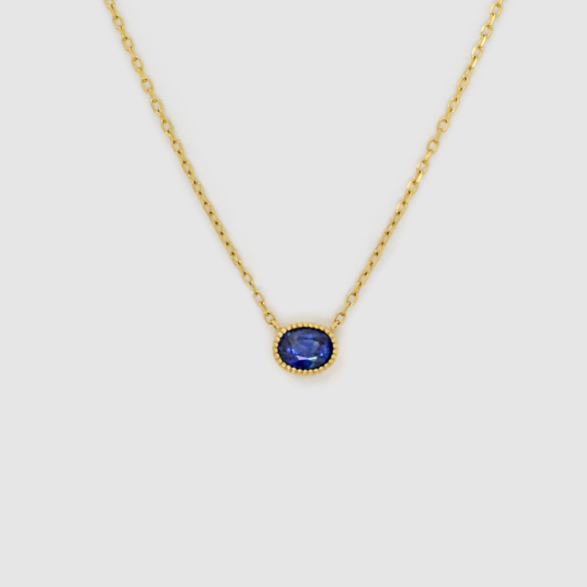 Oval Sapphire Necklace, 18k solid gold