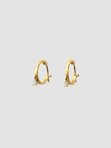 Drop Diamond Hoop Earrings, 18k solid gold