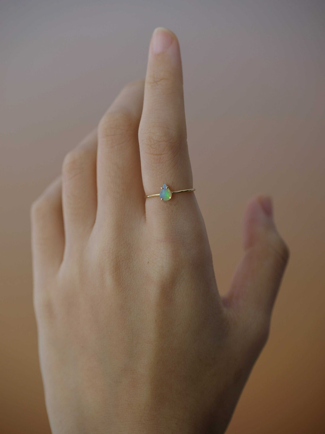 Drop Opal Thin Solitaire Ring, 18k solid gold