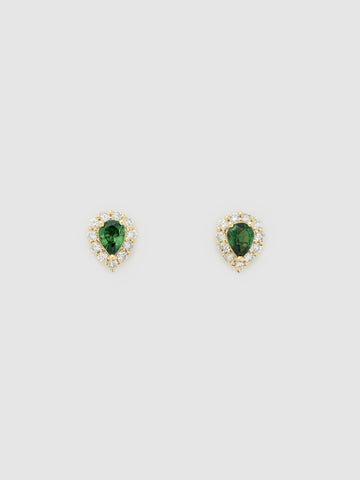Drop Tsavorite Diamond Hoop Earrings, 18k solid gold