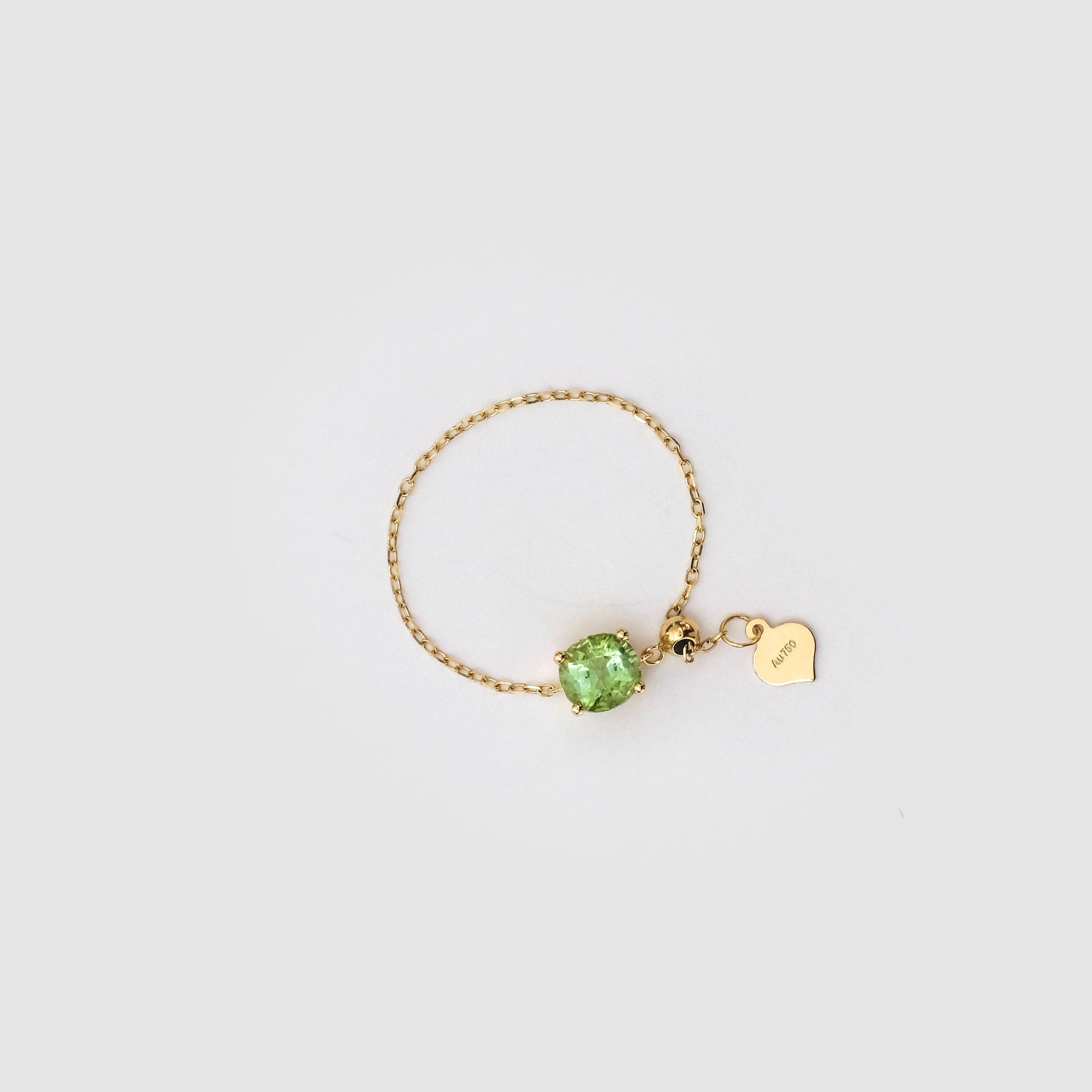 Green Tourmaline Adjustable Ring Chain, 18k solid gold