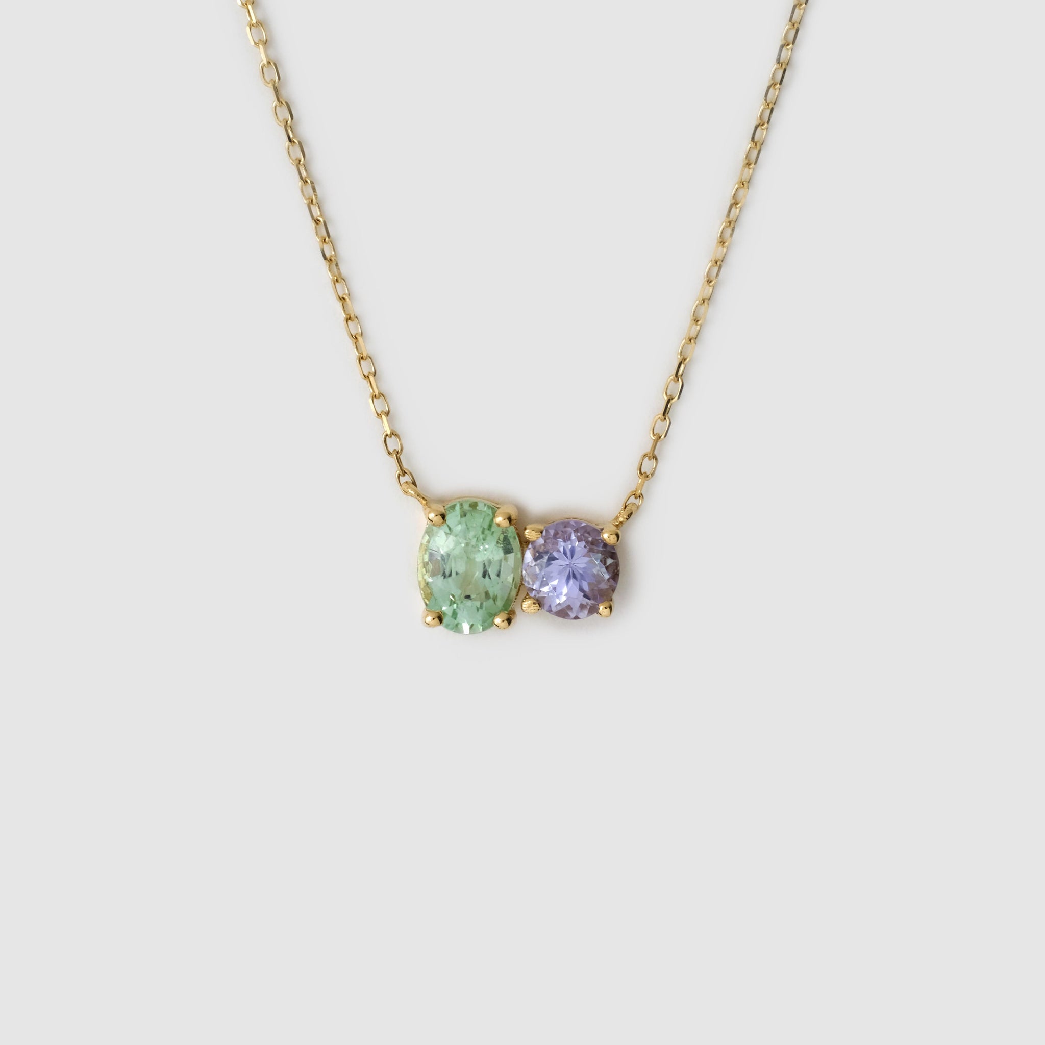 Green Tourmaline & Tanzanite Necklace, 18k solid gold