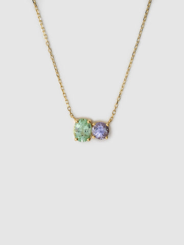 Green Tourmaline & Tanzanite Necklace, 18k solid gold