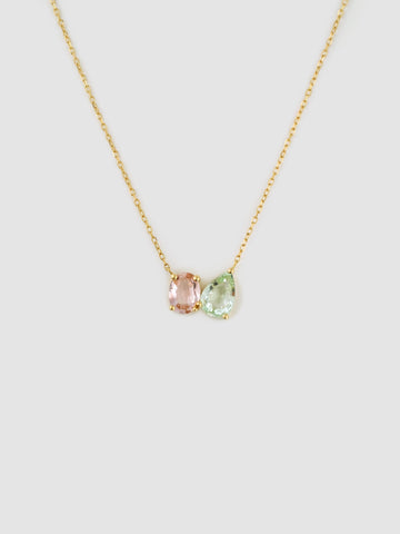 Green & Pink Tourmaline Necklace, 18k solid gold