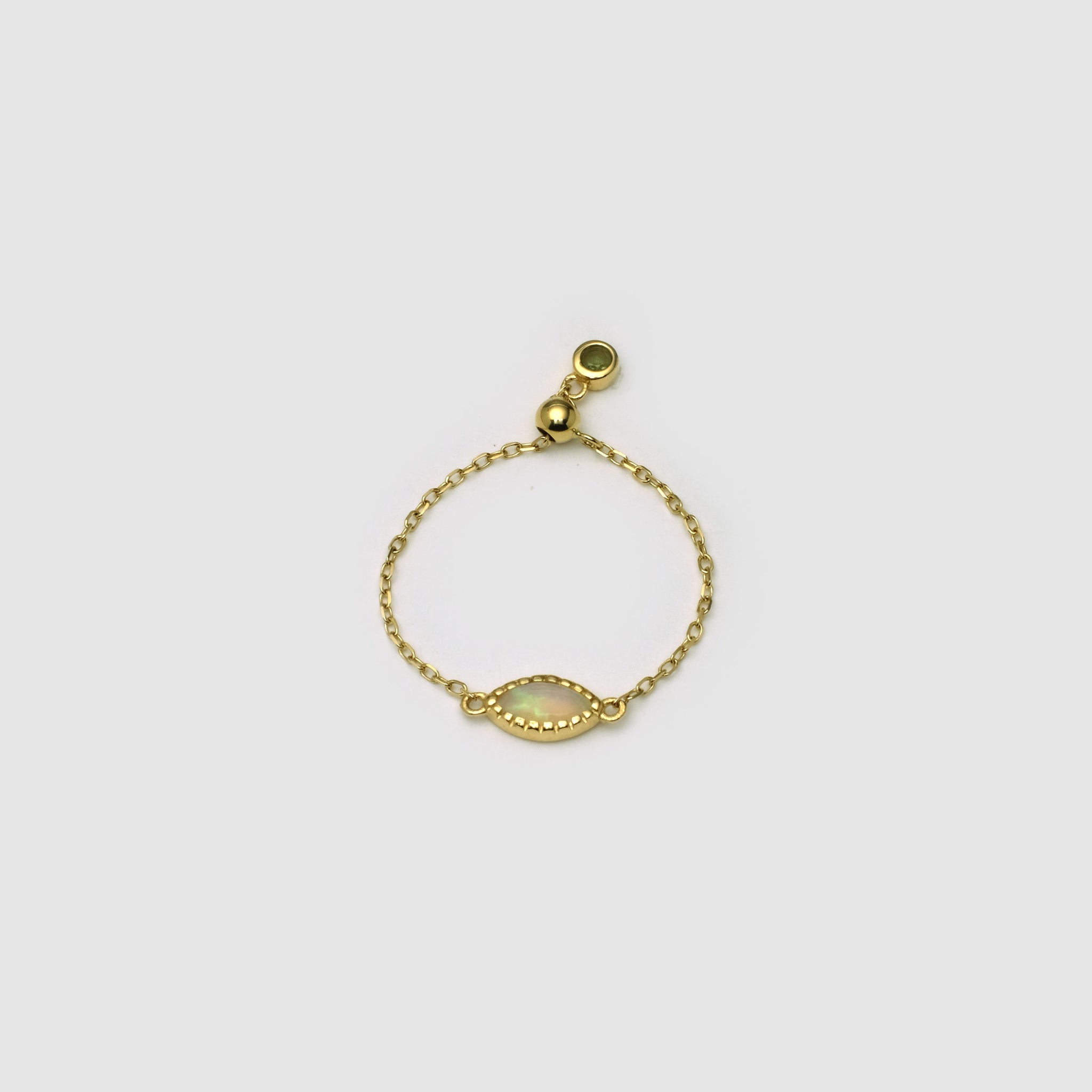 Marquise Opal Chain Ring, Size Adjustable, 18k solid gold