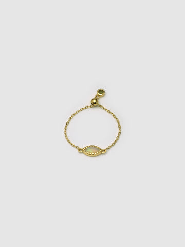 Marquise Opal Chain Ring, Size Adjustable, 18k solid gold