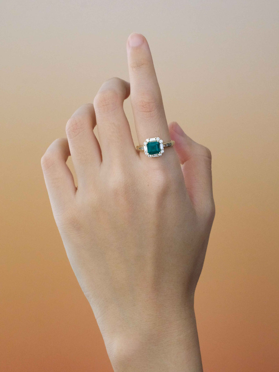 Octagonal Emerald Diamond Ring, 18k solid gold