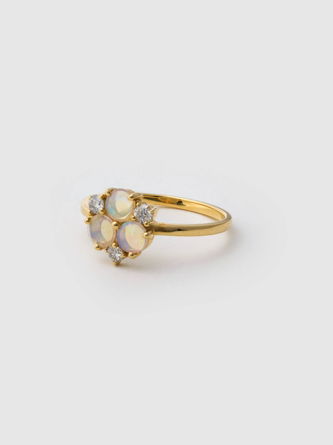 Opal and Diamond Clover Ring, 18k solid gold