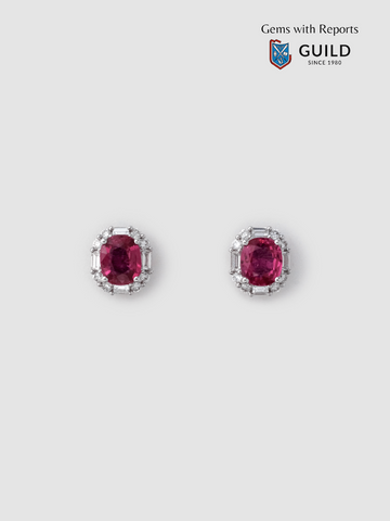 Oval Ruby Diamond Earrings, 18k solid gold