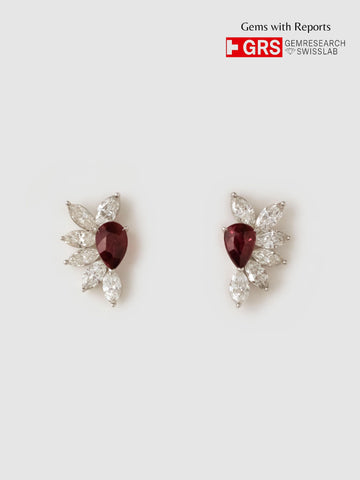 Pear Ruby Diamond Earrings, 18k solid gold