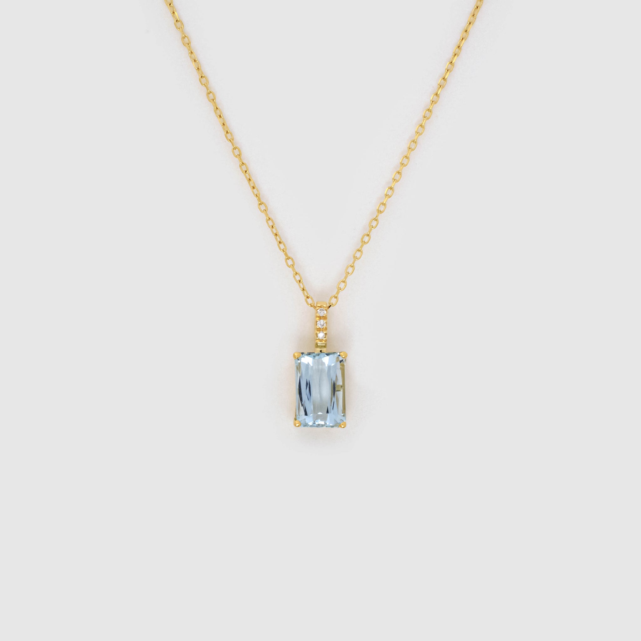 Rectangle Aquamarine Diamond Necklace/ Pendant, 18k solid gold