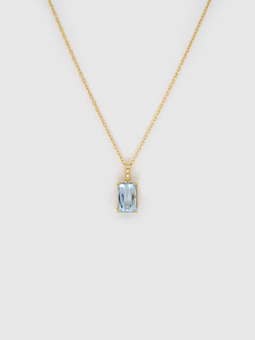 Rectangle Aquamarine Diamond Necklace/ Pendant, 18k solid gold