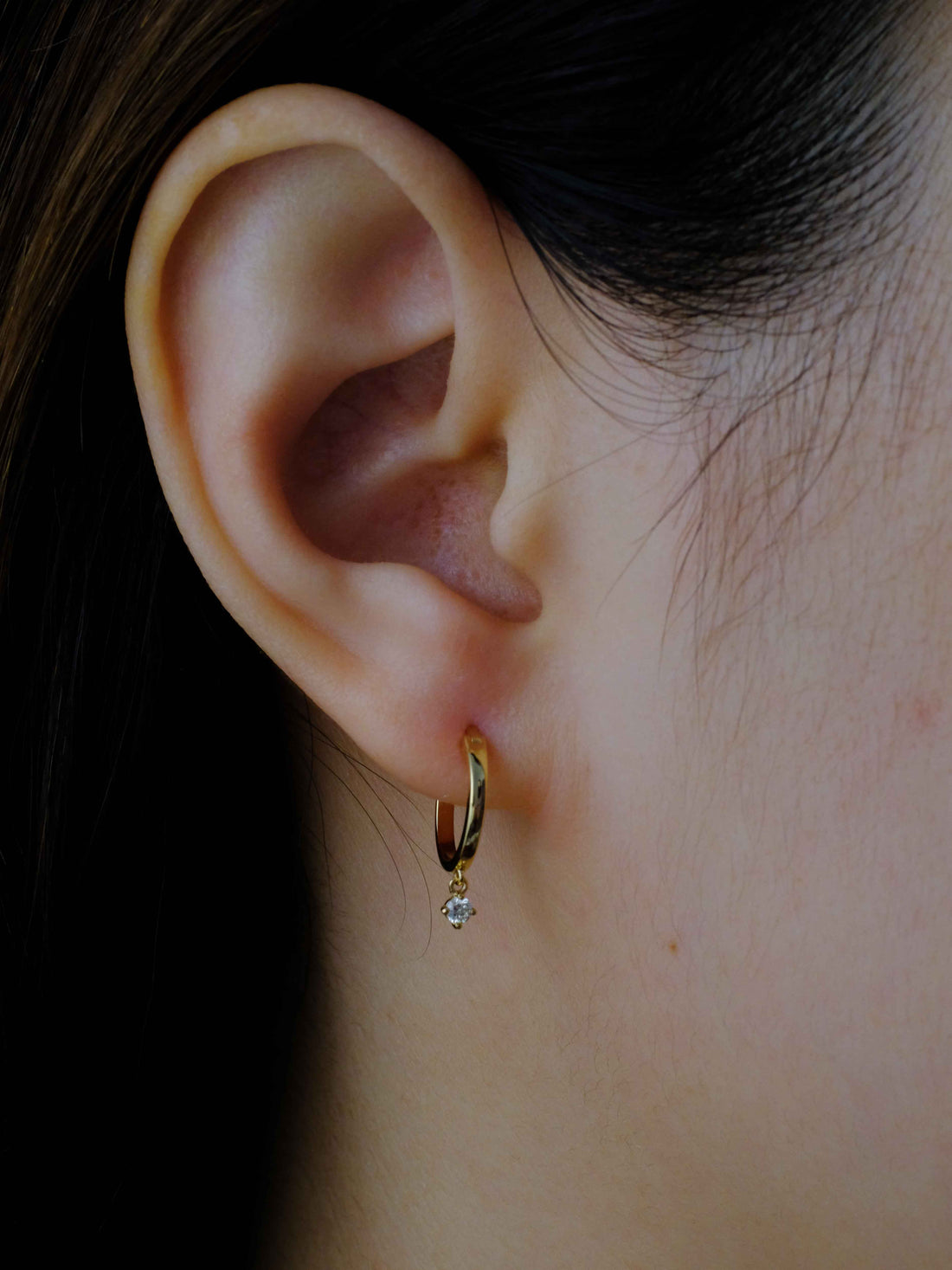Round Diamond Hoop Earrings, 18k solid gold