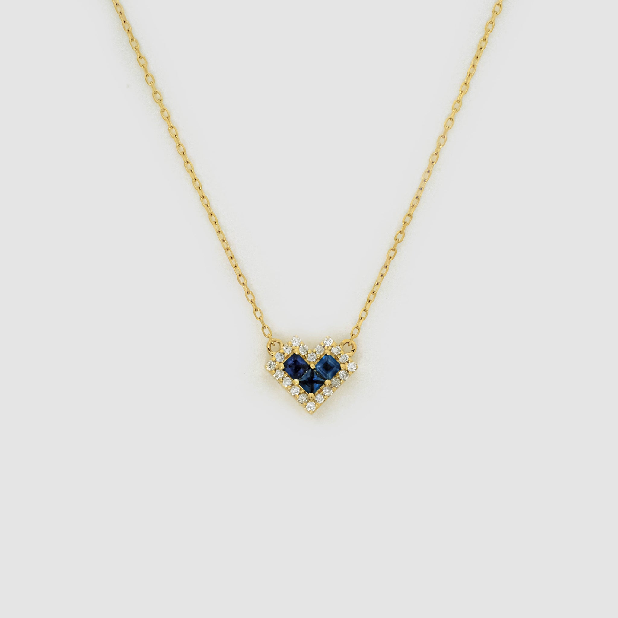 Sapphire Diamond Heart Necklace, 18k solid gold