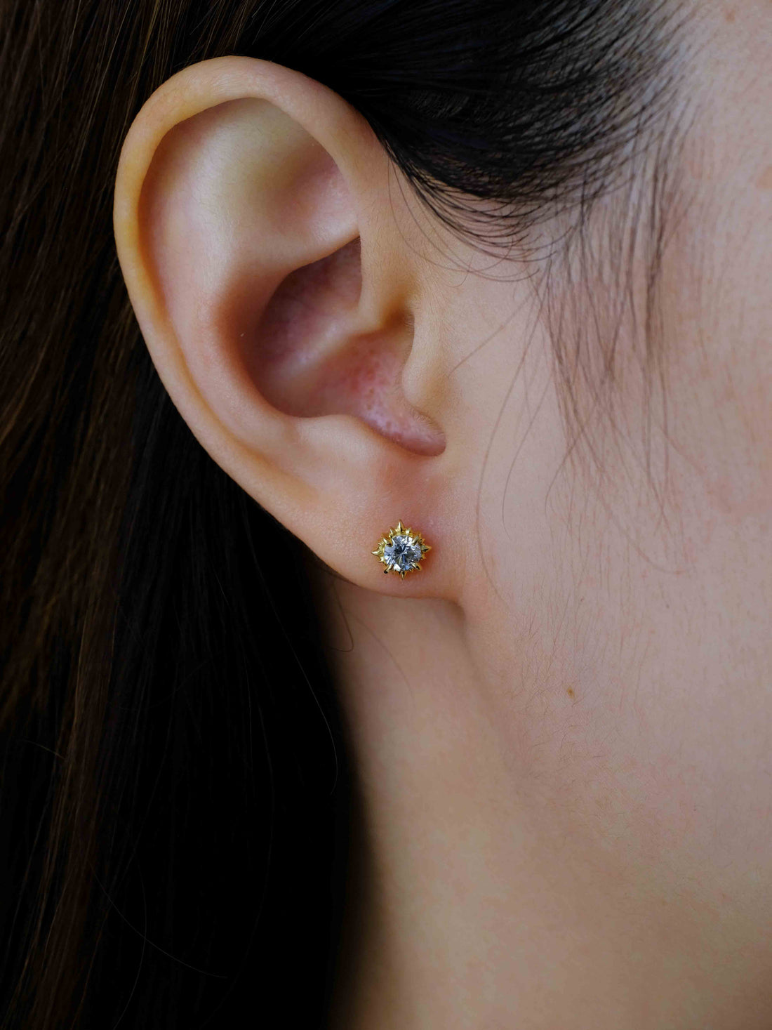 Sun Star Diamond Earrings, 18k solid gold