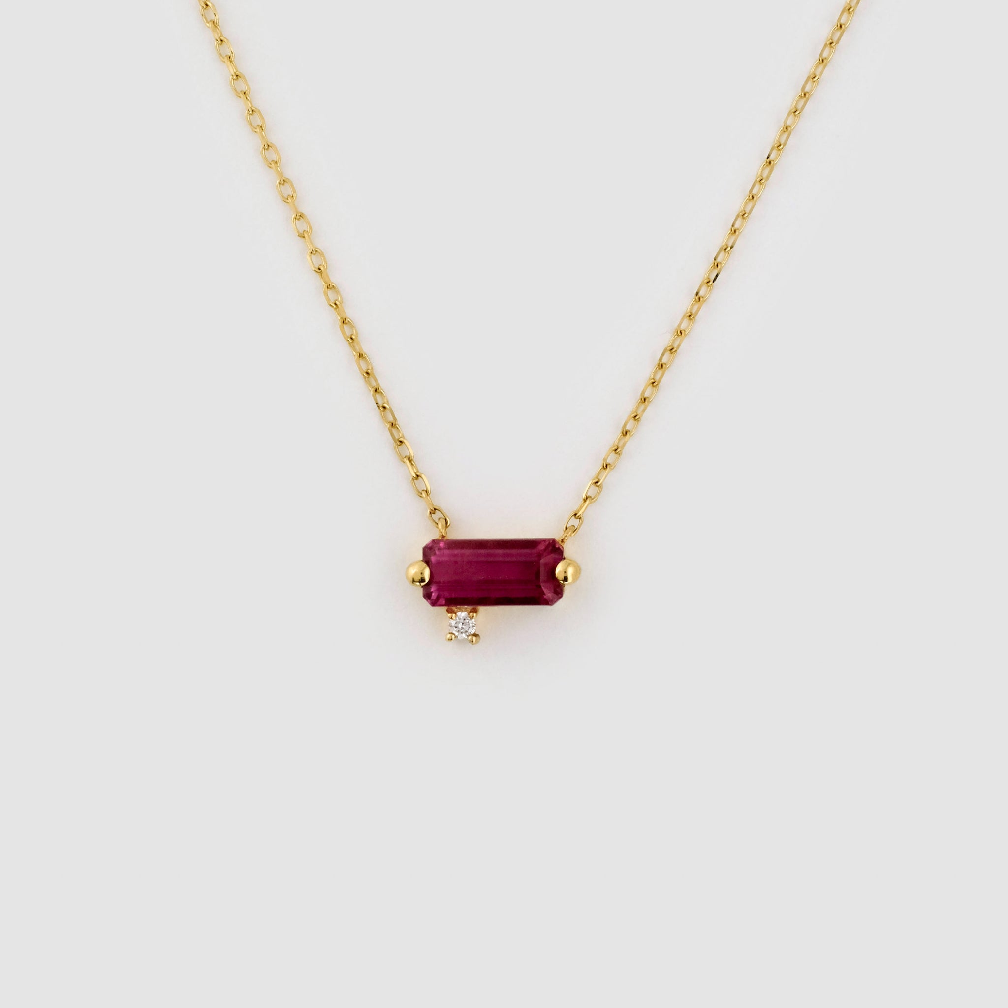 Urban Neon Rubellite Tourmaline Diamond Necklace, 18k solid gold