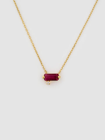 Urban Neon Rubellite Tourmaline Diamond Necklace, 18k solid gold