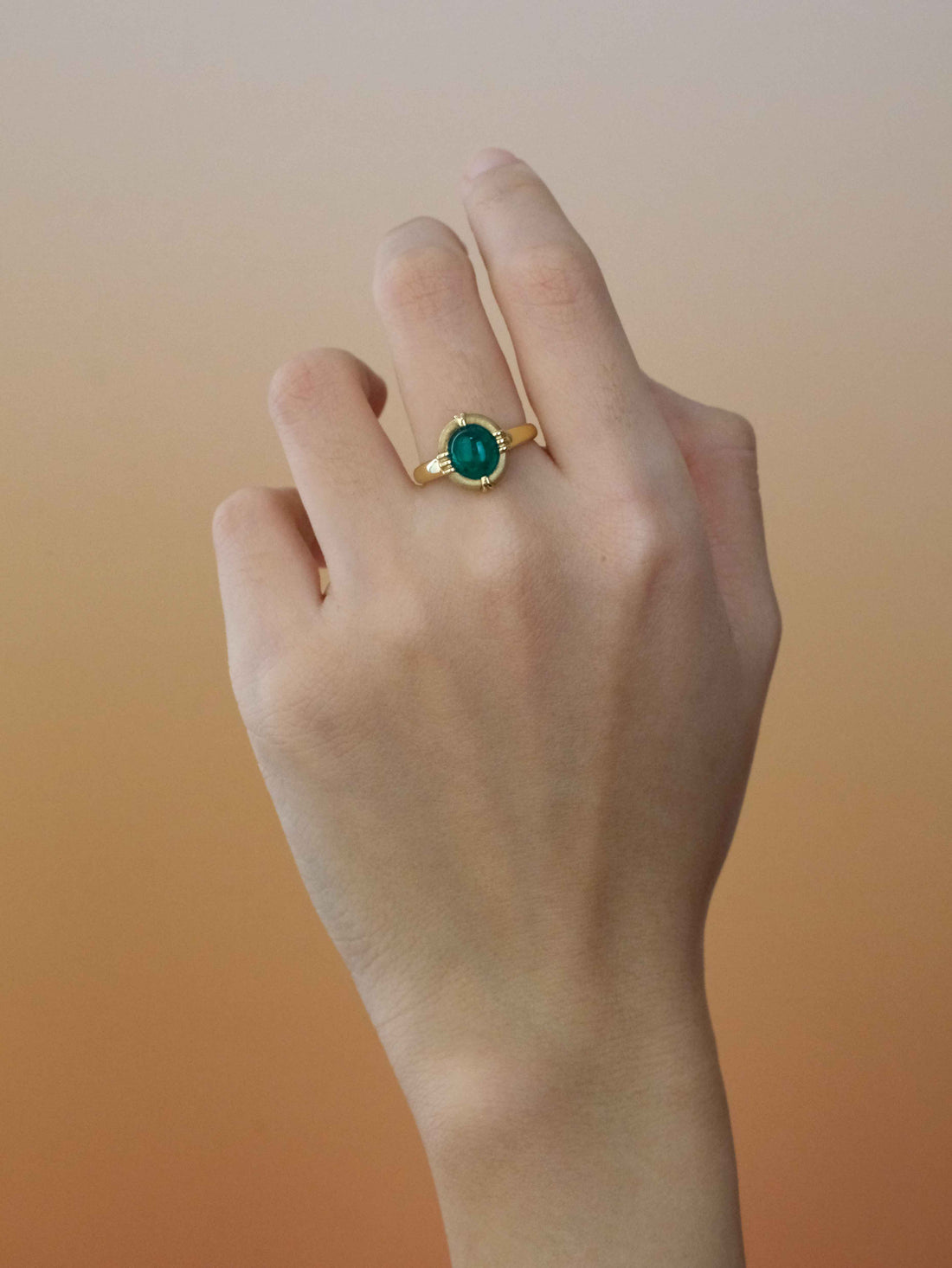 Vintage Oval Cabochon Emerald Ring, 18k solid gold