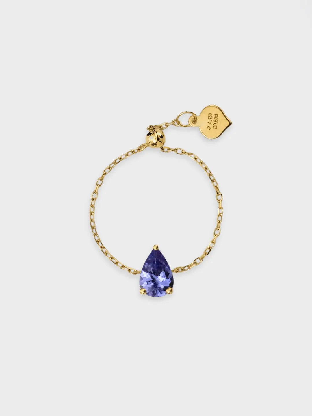 Drop Tanzanite Adjustable Chain Ring | 14k/18k Solid Gold