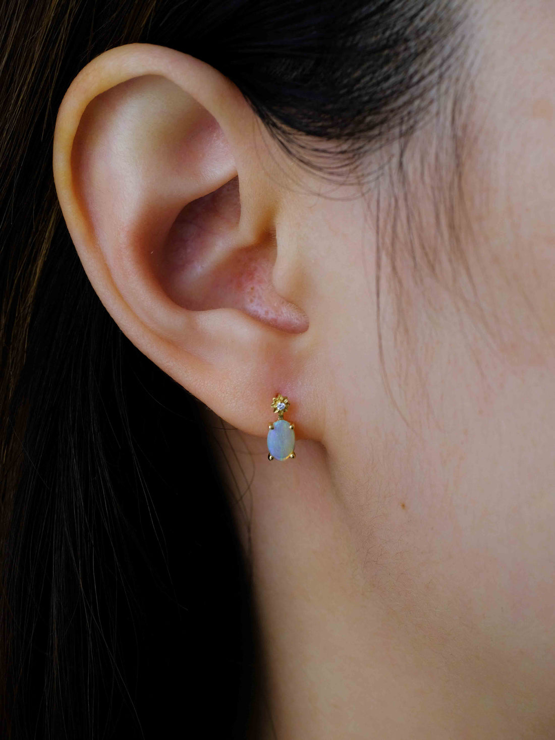 Oval Opal and Diamond Earrings, 18k solid gold