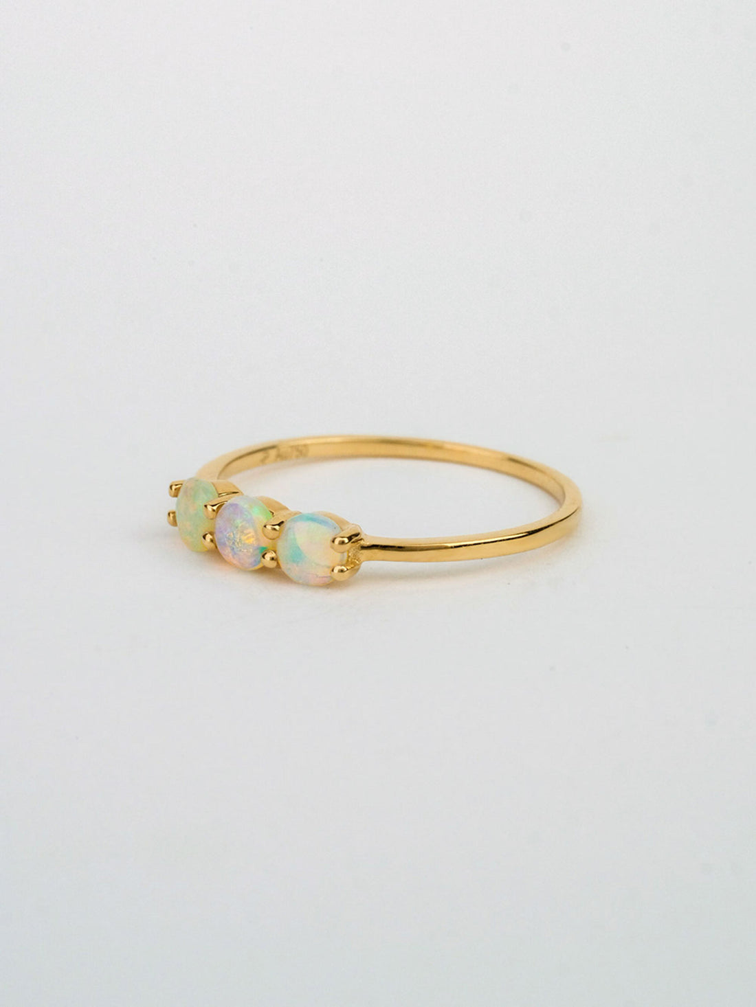 Round Opal Three Stone Ring