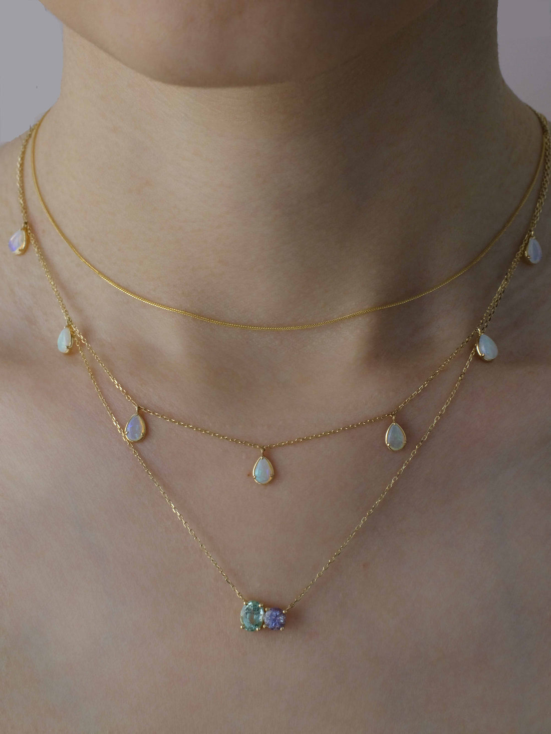 Drop Opal Station Necklace