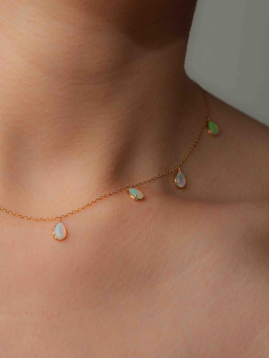 Drop Opal Station Necklace