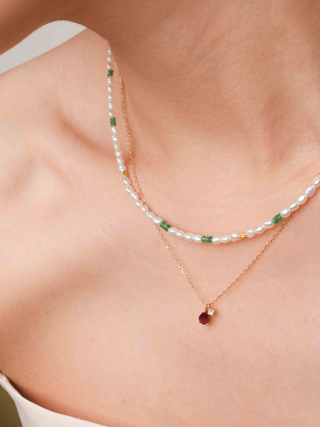 Natural pearl millet beads emerald necklace