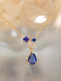 drop sapphire diamond necklace in 14k or 18k solid gold