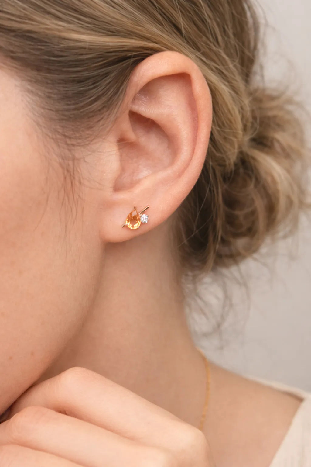 Drop Fanta Garnet Diamond Stud Earrings