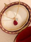 Drop Ruby Diamond Necklace in 14k solid gold