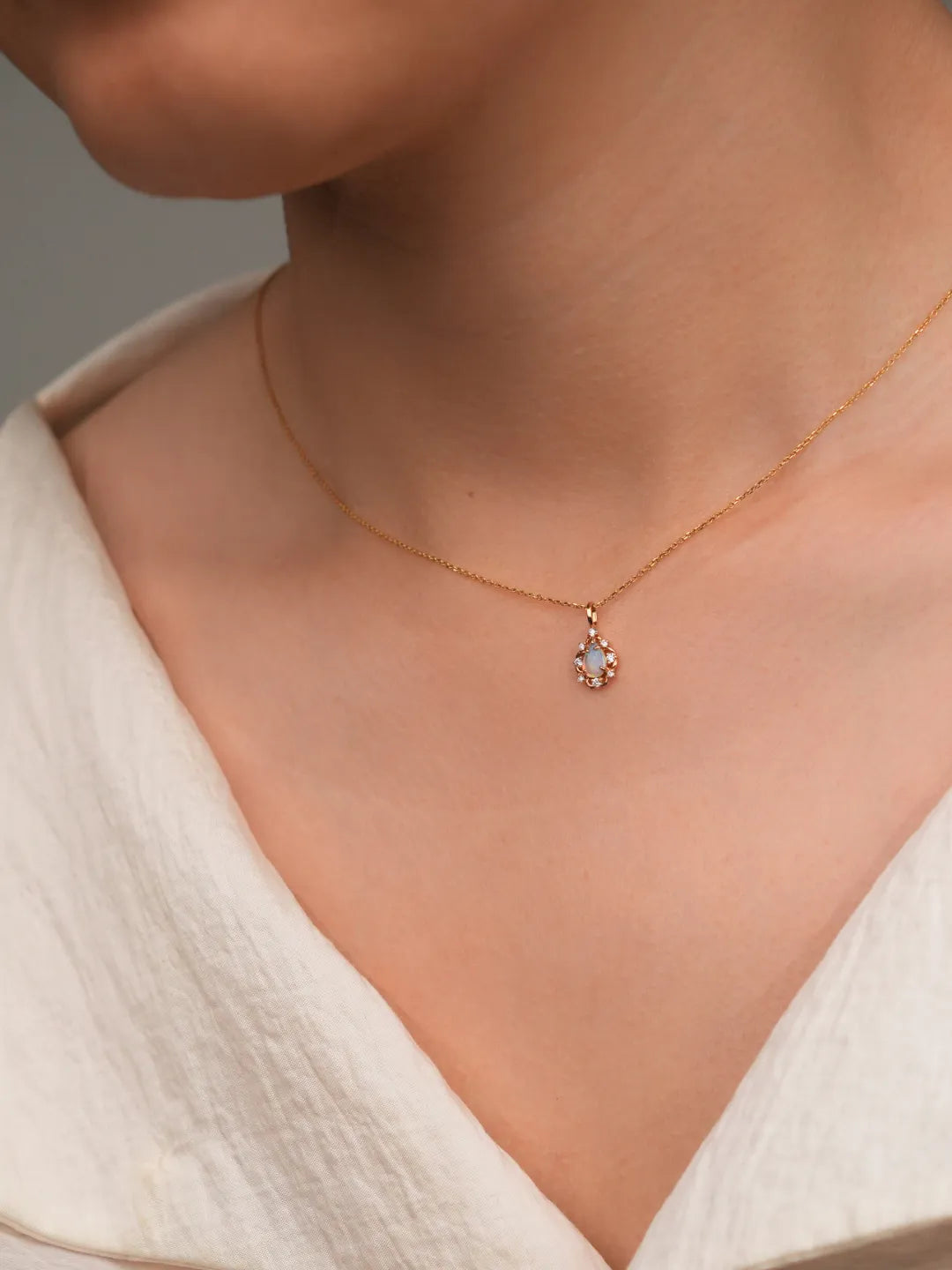 14k solid gold opal diamond pendant necklace by PETRALO