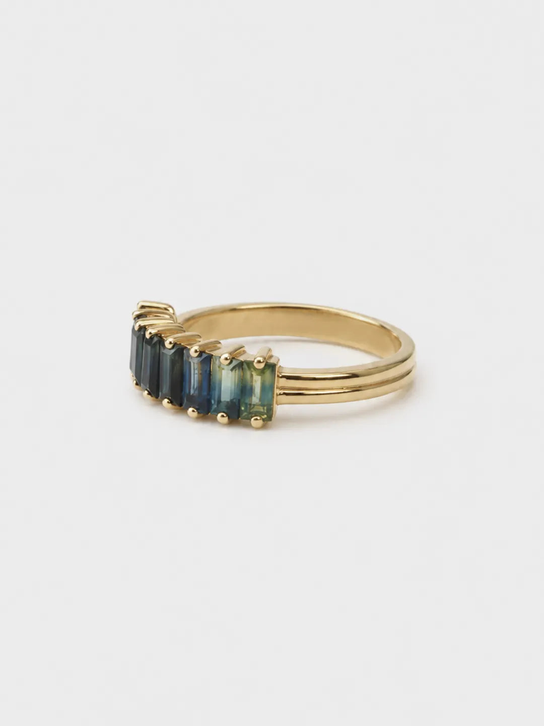 Isla Teal Sapphire Baguette Band detail view