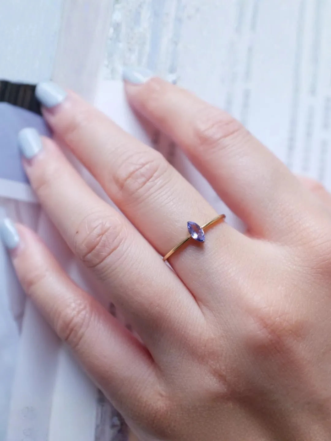 14k Marquise tanzanite thin ring by PETRALO