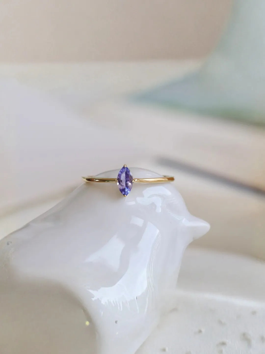 14k solid gold Marquise tanzanite thin ring by PETRALO