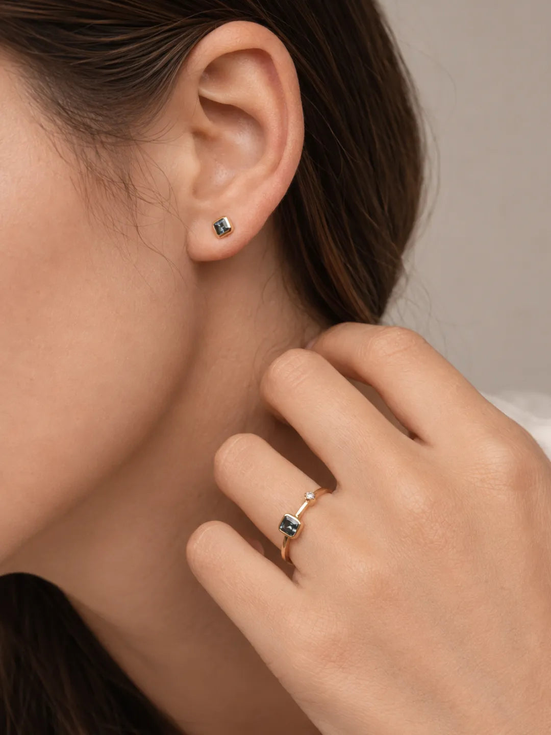 Square Teal Sapphire Bezel Stud Earrings