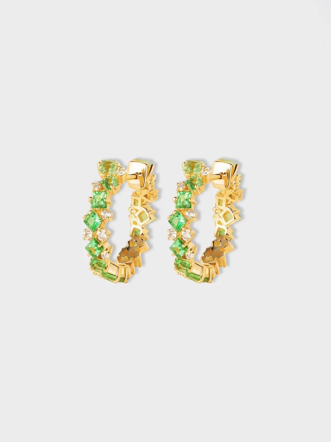 18k solid gold hoop earrings with tsavorites and diamonds by PETRALO