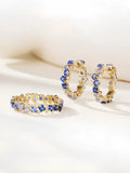 18k solid gold hoop earrings and ring with blue sappire and diamond  by PETRALO