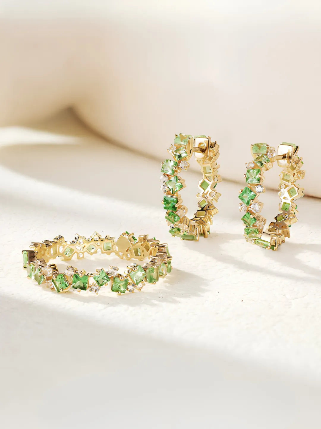 18k solid gold hoop earrings with tsavorites and diamonds by PETRALO