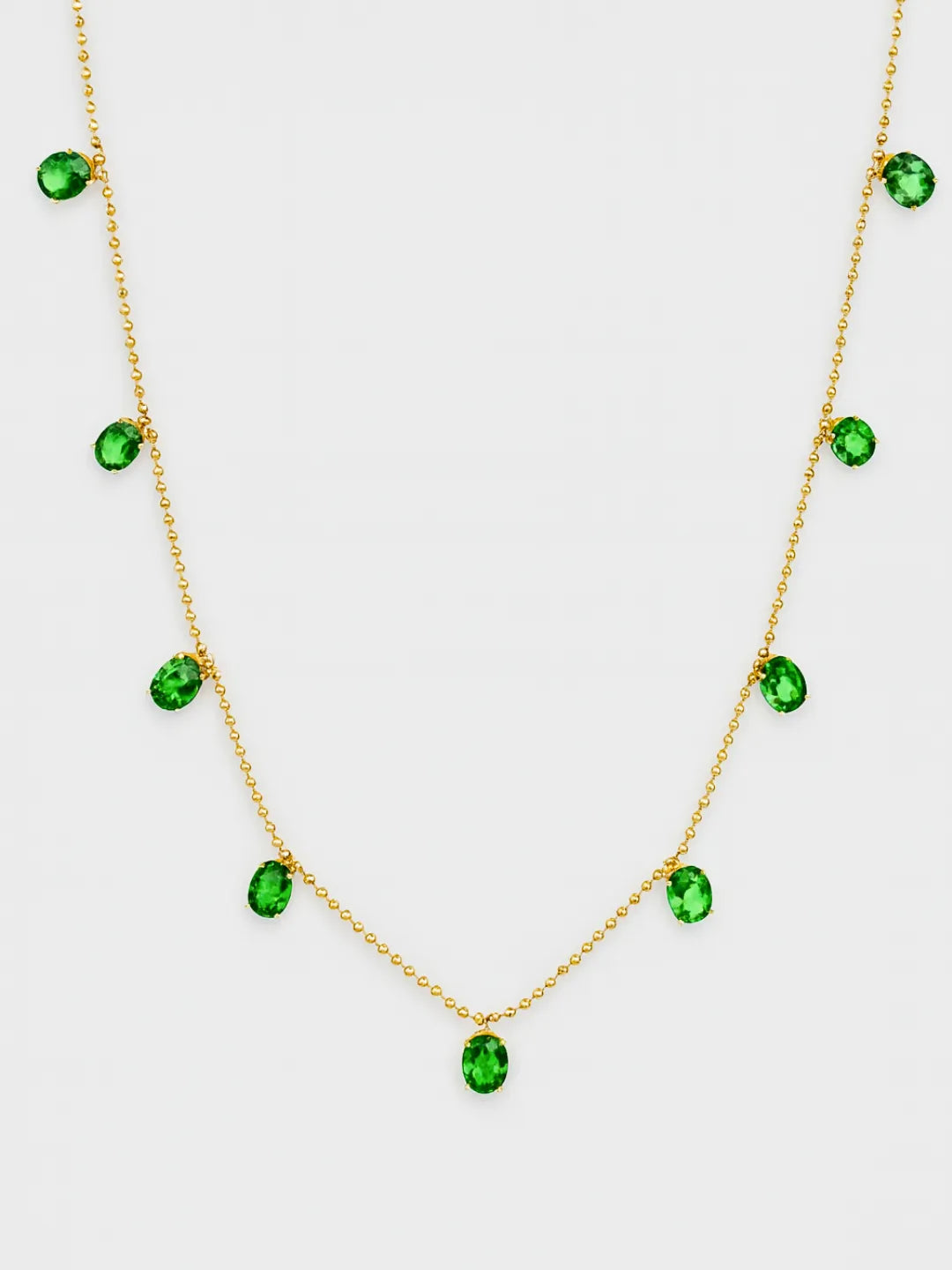 Oval Tsavorite Garnet Station Necklace
