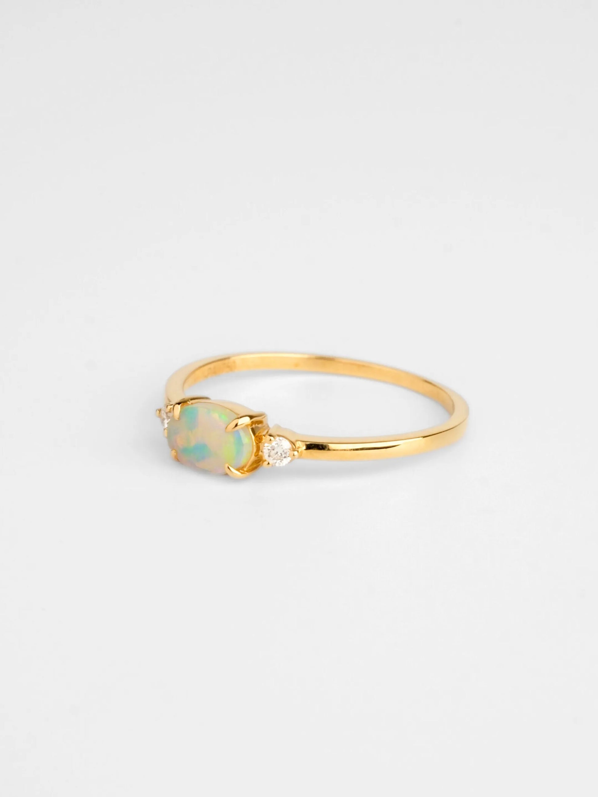 Oval Opal Diamond Three-stone Ring in 14k or 18k solid gold