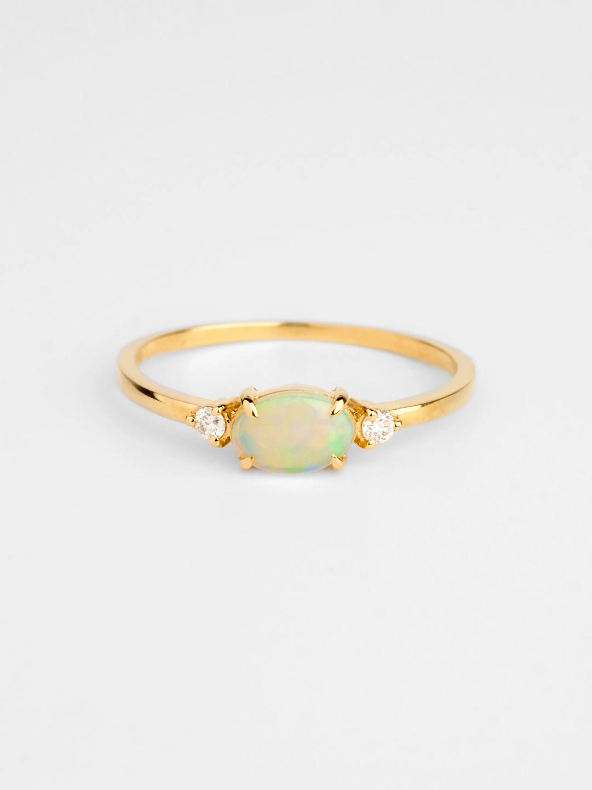 Oval Opal Diamond Three-stone Ring in 14k or 18k solid gold