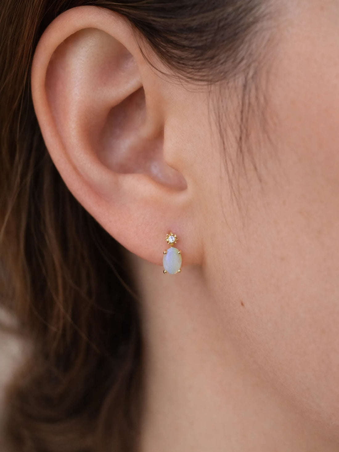 Oval Opal and Diamond Stud Earrings