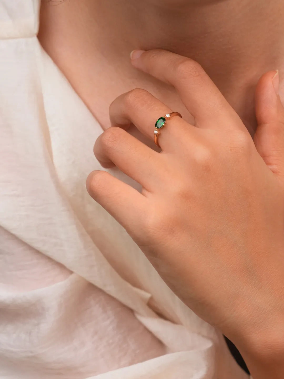 Oval Tsavorite Garnet Diamond Ring in 18k solid gold