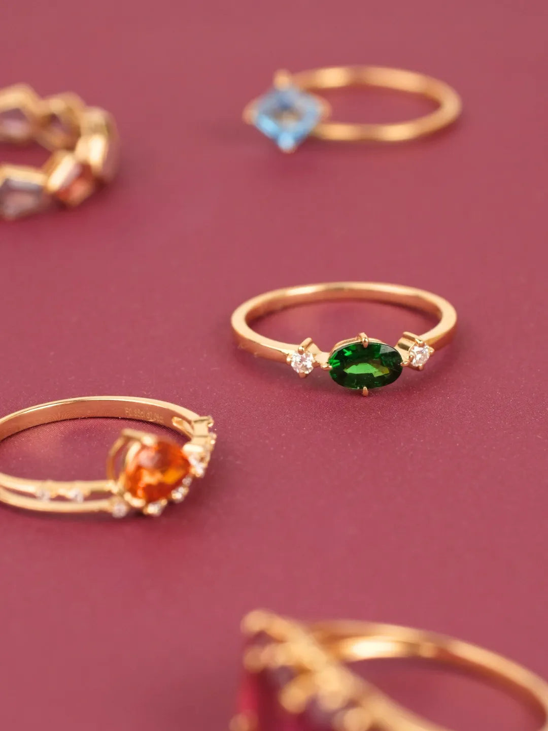 14k solid gold oval tsavorite diamond Three-stone ring by PETRALO