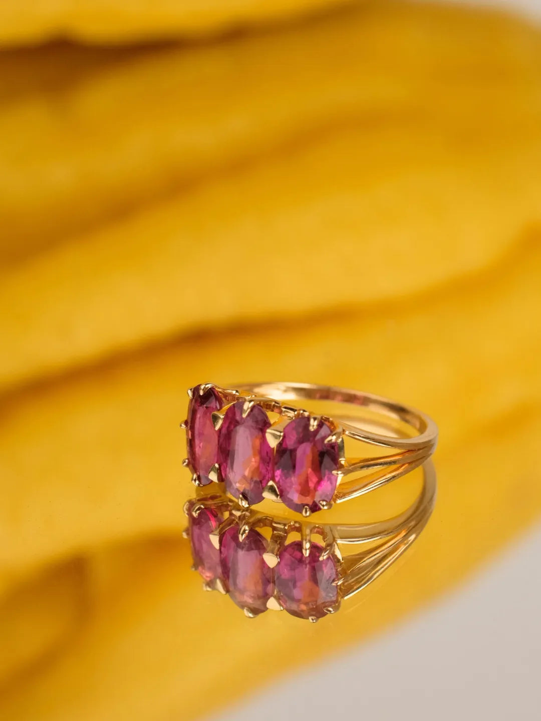Rubellite Tourmaline Trilogy Ring in 18k solid gold