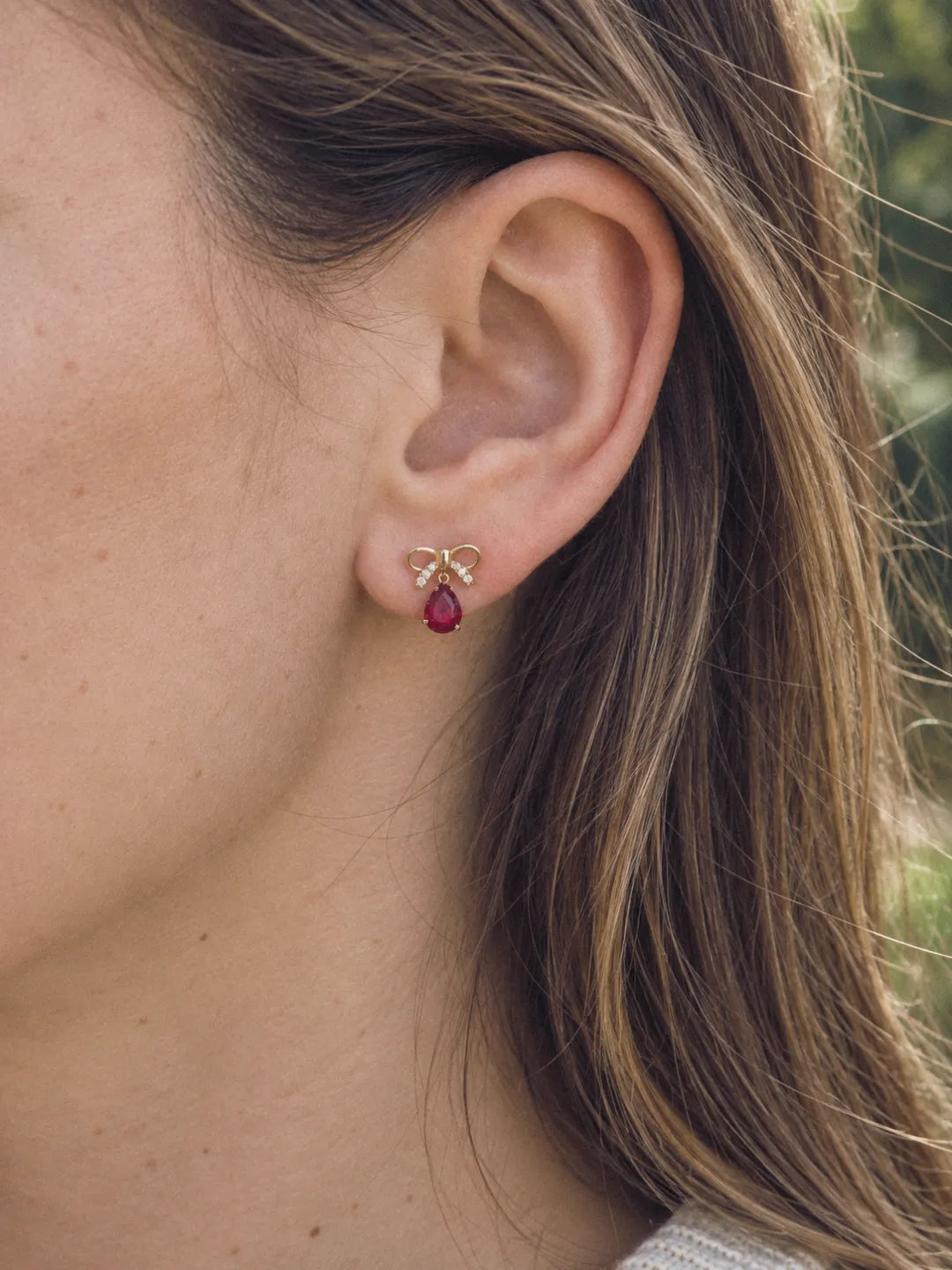 Ruby Bow Drop Earrings