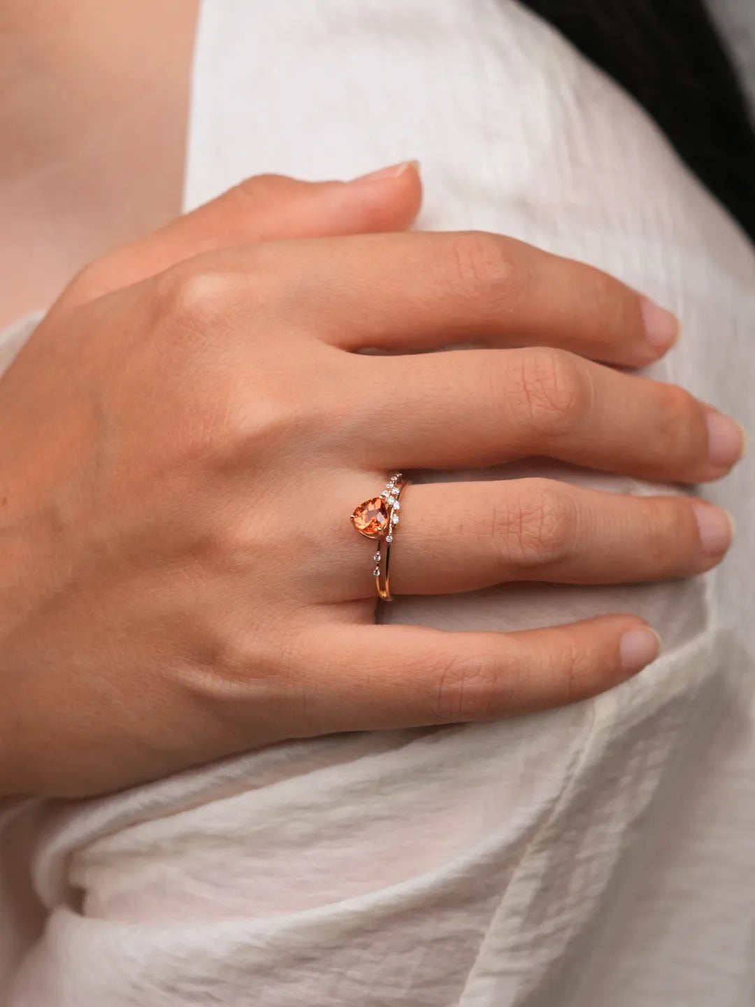 14k solid gold spessartine diamond ring by PETRALO