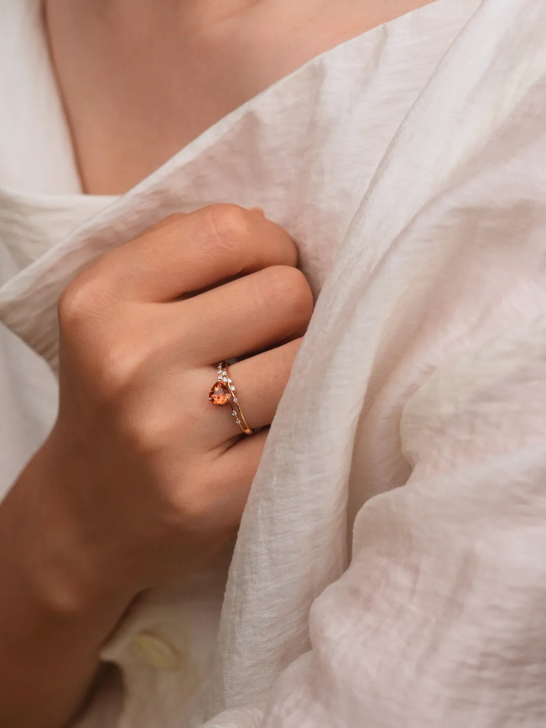 14k solid gold drop spessartine garnet diamond ring by PETRALO